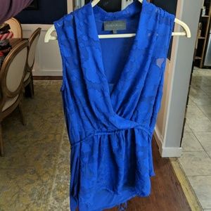 Cobalt Blue Floral cross front top Anthropologie